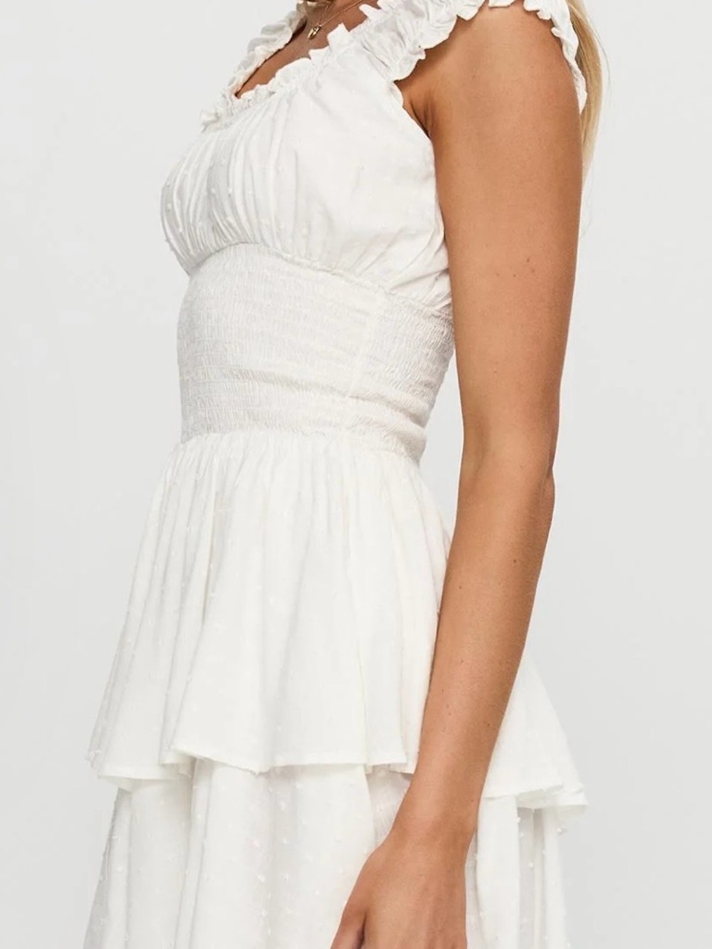 Princess Poly Cream Off Shoulder Ruffle Mini Dress Romper Build In Shorts Size 4 - Picture 2 of 8